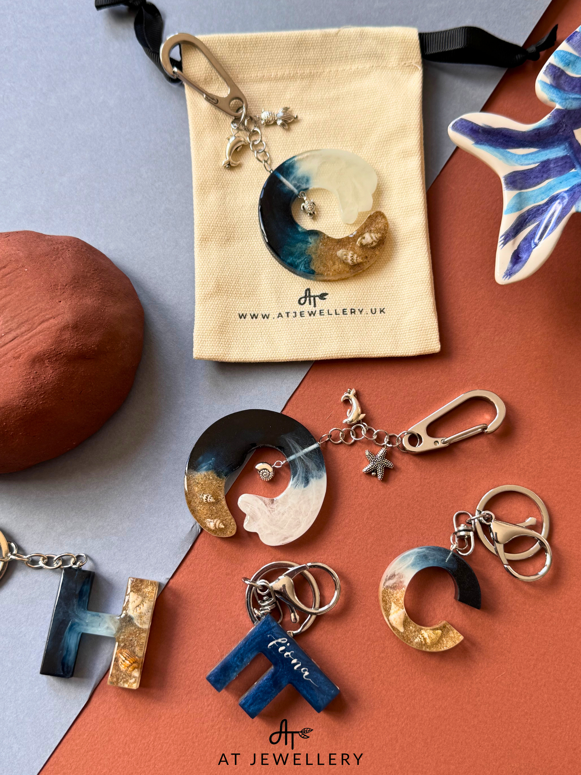 Sea Collection Ocean Memory Keychain Keyring Personalized Name | AT Jewellery
